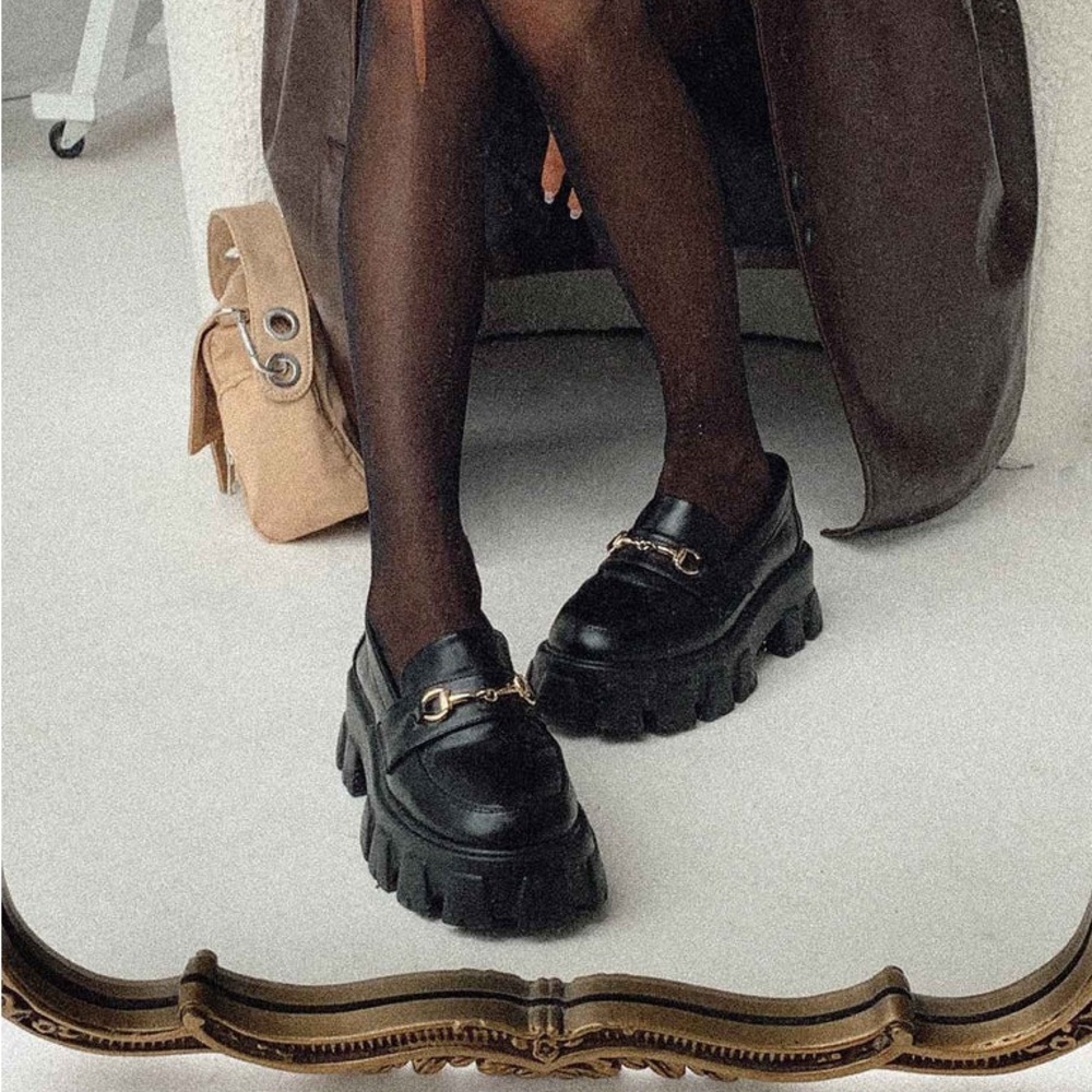 Princess Polly Women’s Sz 6 PENNY LANE PLATFORM LOAFERS Chunky Slide On - BLACK - Picture 3 of 15